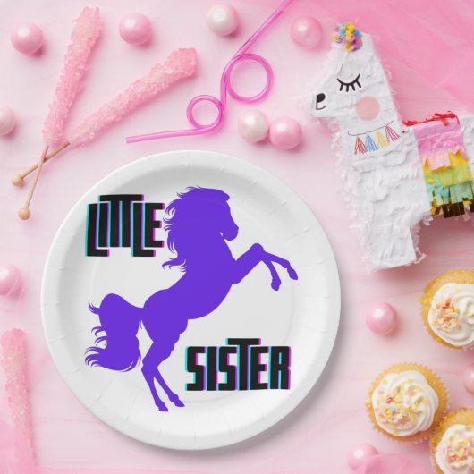 Kleine zuster Paarse Pony Papieren Bordje (Feest)