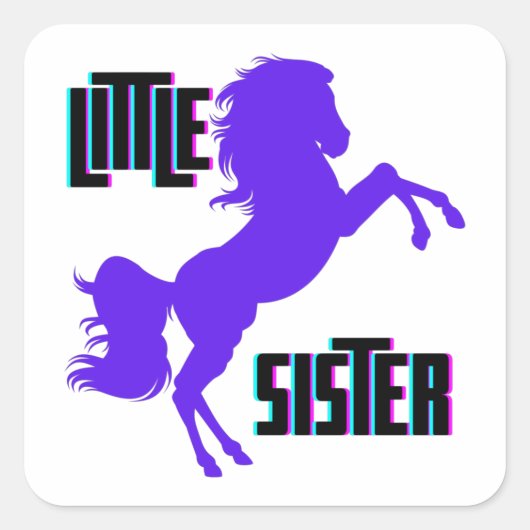 Kleine zuster Paarse Pony Vierkante Sticker (Voorkant)