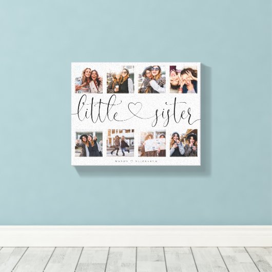 Kleine zuster Script Gift for Sister Photo Collage Canvas Afdruk (Insitu (Houten vloer))