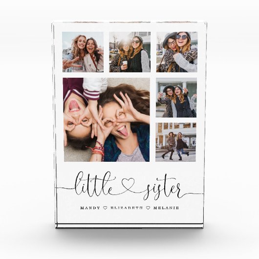 Kleine zuster Script Gift for Sister Photo Collage Fotoblokken (Voorkant)