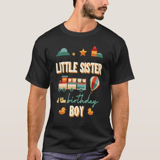 Kleine zuster van het Birthday Boy Train Theme Mat T-shirt (Voorkant)