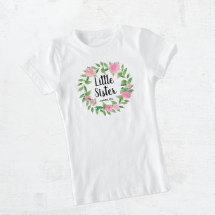 Kleine zuster Waterverf Floral Wreater met naam T-shirt
