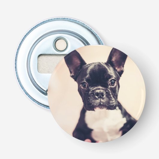 Kleine zwart-witpop button flesopener (Voorkant)
