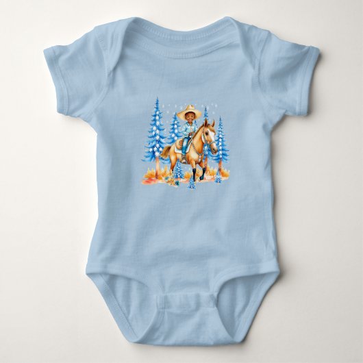 Kleine zwarte cowboy op paard winterse scène romper (Voorkant)