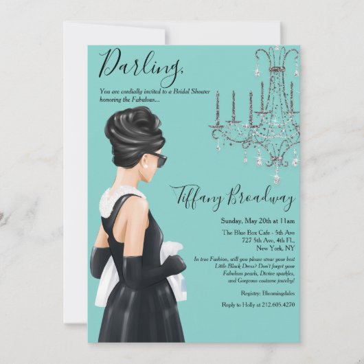 Kleine zwarte dress Blue Glam Vrijgezellenfeest Kaart (Voorkant)