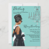 Kleine zwarte dress Blue Glam Vrijgezellenfeest Kaart (Voorkant)