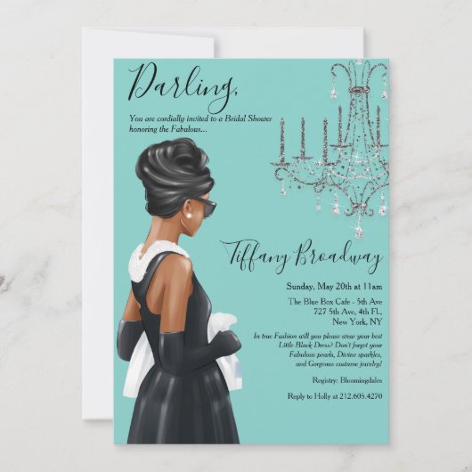 Kleine zwarte dress Blue Glam Vrijgezellenfeest Kaart (Voorkant)