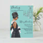 Kleine zwarte dress Blue Glam Vrijgezellenfeest Kaart (Staand voorkant)