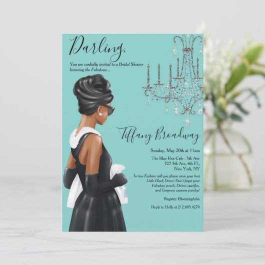 Kleine zwarte dress Blue Glam Vrijgezellenfeest Kaart (Staand voorkant)