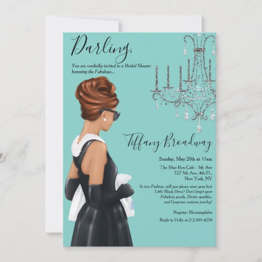 Kleine zwarte dress Blue Glam Vrijgezellenfeest Kaart (Voorkant)