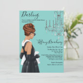 Kleine zwarte dress Blue Glam Vrijgezellenfeest Kaart (Staand voorkant)