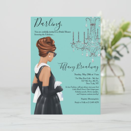 Kleine zwarte dress Blue Glam Vrijgezellenfeest Kaart (Staand voorkant)