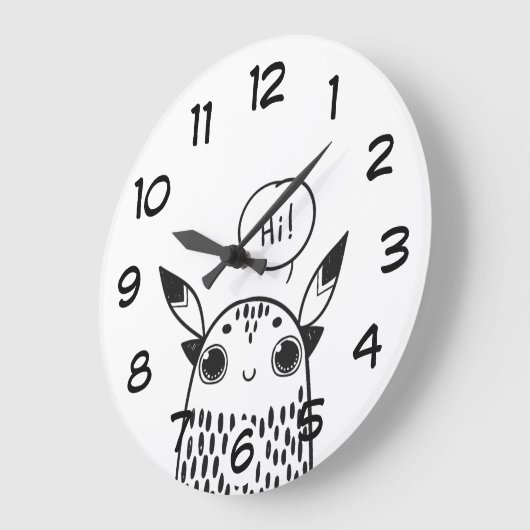 Kleine zwarte en witte staafjes afgebeeld grote klok (Hoek)