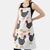 Kleine zwarte gespikkelde kippen en eieren schort (Insitu)