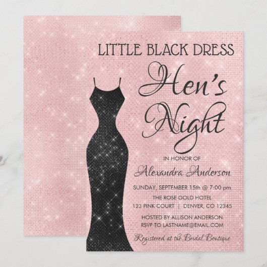 Kleine zwarte jurk Blush Pink Hen's Night Kaart (Voorkant / Achterkant)