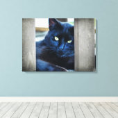 Kleine zwarte Kat Canvas Afdruk (Insitu (Houten vloer))