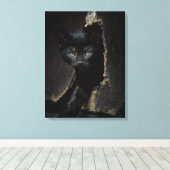 Kleine zwarte Kat Canvas Afdruk (Insitu (Houten vloer))