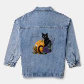 Kleine zwarte kat denim jacket (Achterkant)