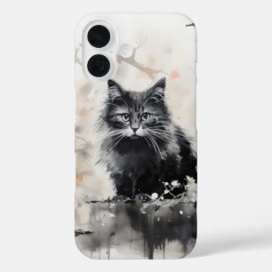 Kleine zwarte kat inkt iPhone 16 hoesje