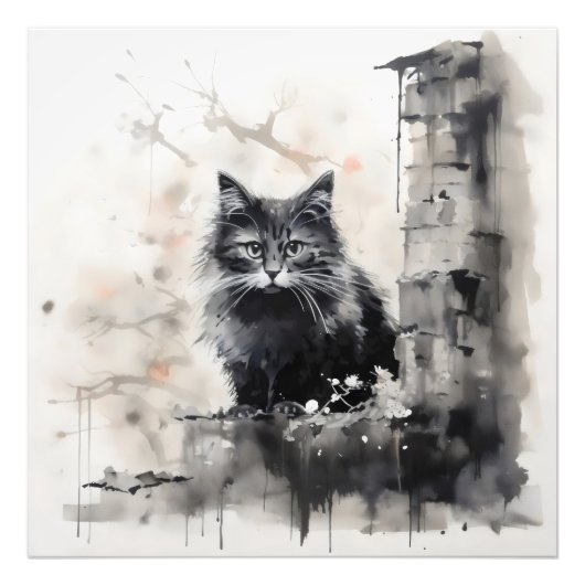 Kleine Zwarte Kat Inkt Foto Afdruk (Voorkant)