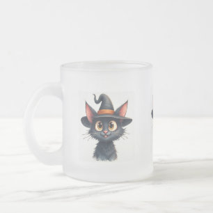 Kleine zwarte kat met grote bruine ogen matglas koffiemok