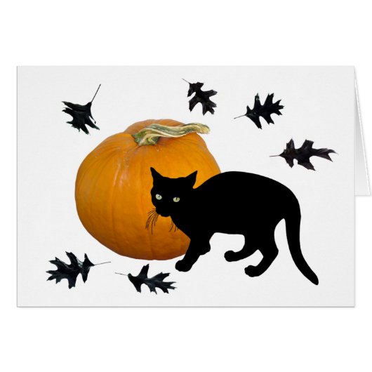 Kleine zwarte kat met pomkin Halloween Kaart (Voorkant Horizontaal)