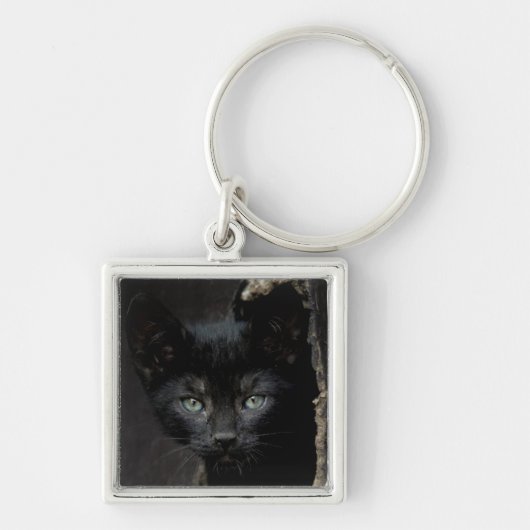 Kleine zwarte Kat Sleutelhanger (Voorkant)