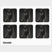 Kleine zwarte Kat Vierkante Sticker (Vel)