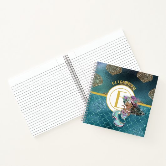 Kleine Zwarte Meermin Blauwe Schubben Monogram Mei Notitieboek (Binnen)