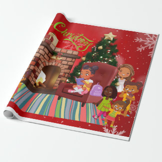 Kleine zwarte meisjes met Kerstmis Cadeaupapier