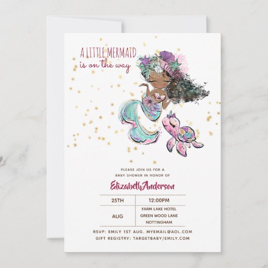 Kleine zwarte mermaïde meisjes Baby shower onder Z Kaart (Voorkant)