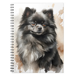 KLEINE ZWARTE PLUIZIGE POMERAANSE PUPPY HOND NOTITIEBOEK