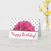 Kleine Zwarte Polka Dots / Roze Rozen Verjaardag K Kaart (Gele Bloem)
