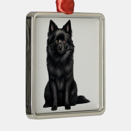 KLEINE ZWARTE SCHIPPERKE PUPPY HOND METALEN ORNAMENT (Rechts)