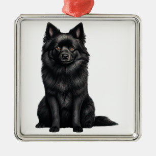 KLEINE ZWARTE SCHIPPERKE PUPPY HOND METALEN ORNAMENT