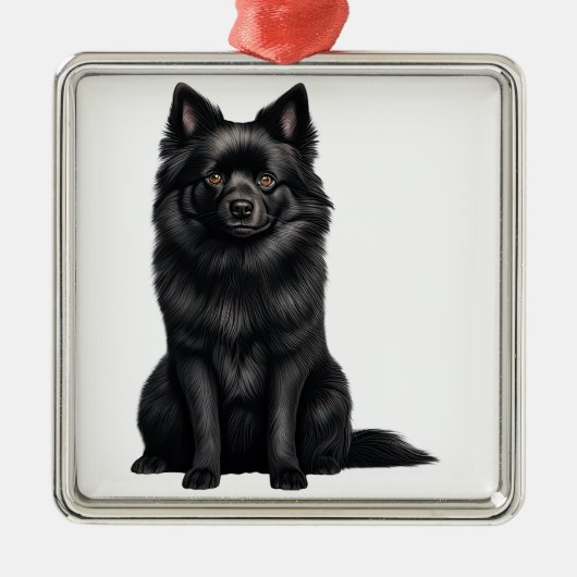 KLEINE ZWARTE SCHIPPERKE PUPPY HOND METALEN ORNAMENT (Voorkant)