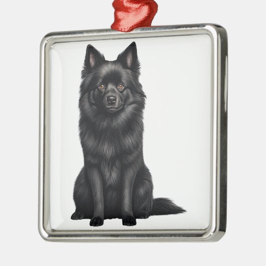 KLEINE ZWARTE SCHIPPERKE PUPPY HOND METALEN ORNAMENT (Links)