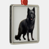 KLEINE ZWARTE SCHIPPERKE PUPPY HOND METALEN ORNAMENT (Rechts)