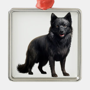 KLEINE ZWARTE SCHIPPERKE PUPPY HOND METALEN ORNAMENT