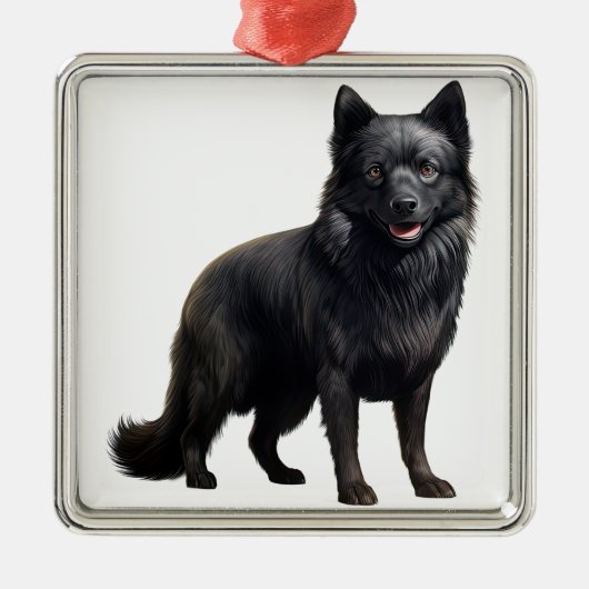 KLEINE ZWARTE SCHIPPERKE PUPPY HOND METALEN ORNAMENT (Voorkant)