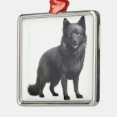 KLEINE ZWARTE SCHIPPERKE PUPPY HOND METALEN ORNAMENT (Links)