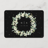 Kleine zwarte sneeuwbes + eucalyptus bruiloft deta informatiekaartje (Achterkant)