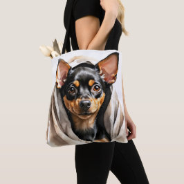 KLEINE ZWARTE & TAN MINIATUUR PINSCHER PUPPY HOND TOTE BAG
