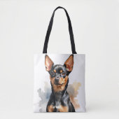 KLEINE ZWARTE & TAN MINIATUUR PINSCHER PUPPY HOND TOTE BAG (Voorkant)