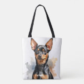 KLEINE ZWARTE & TAN MINIATUUR PINSCHER PUPPY HOND TOTE BAG (Achterkant)