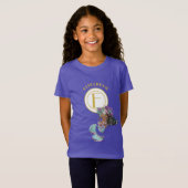 Kleine zwarte zeemeermin blauw goud monogram t-shirt (Voorkant volledig)