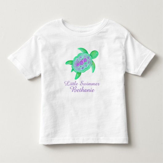 Kleine zwemmer meisjes groen paarse schildpad t-sh kinder shirts (Voorkant)