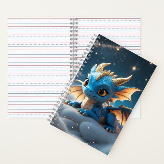 Kleiner blauer Dino auf einer Wolke  Notitieboek (Binnen)