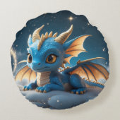 Kleiner blauer Dino auf einer Wolke  Rond Kussen (Achterkant)