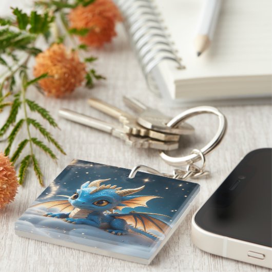 Kleiner blauer Dino auf einer Wolke Sleutelhanger (Voorkant Rechts)